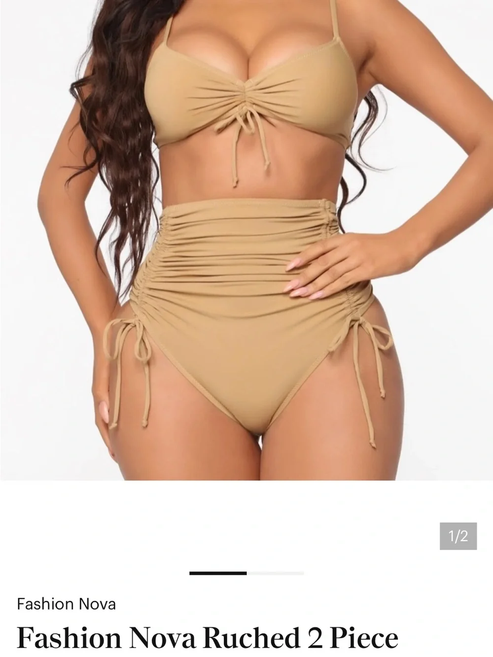 Fashion Nova Tan Ruched 2-Piece Bikini Set